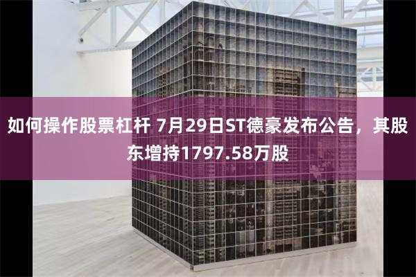 如何操作股票杠杆 7月29日ST德豪发布公告，其股东增持1797.58万股